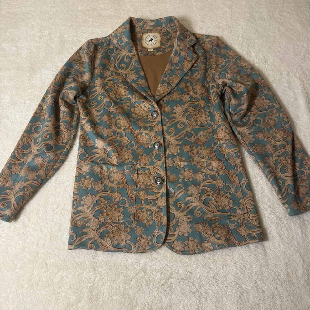 Fashion Express USA Women's Small Teal Brown Western Floral Blazer Jacket
